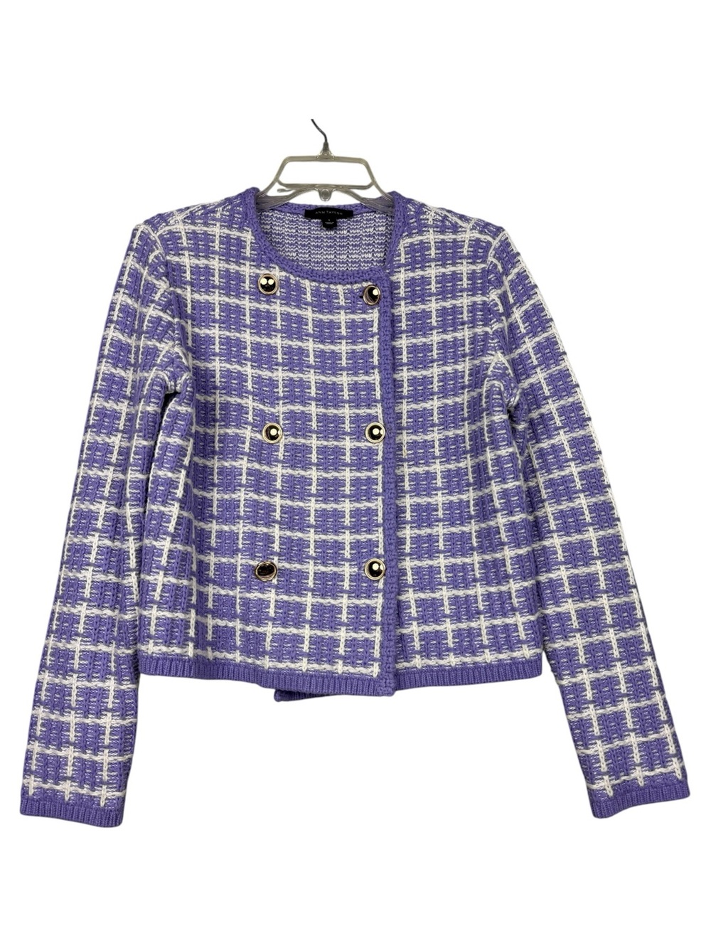 Ann Taylor 2024 Lilac Double Breasted Knit Sweater Jacket - Picture 2 of 5